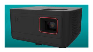 The Philips GamePix 900 gaming projector on a teal deals background.