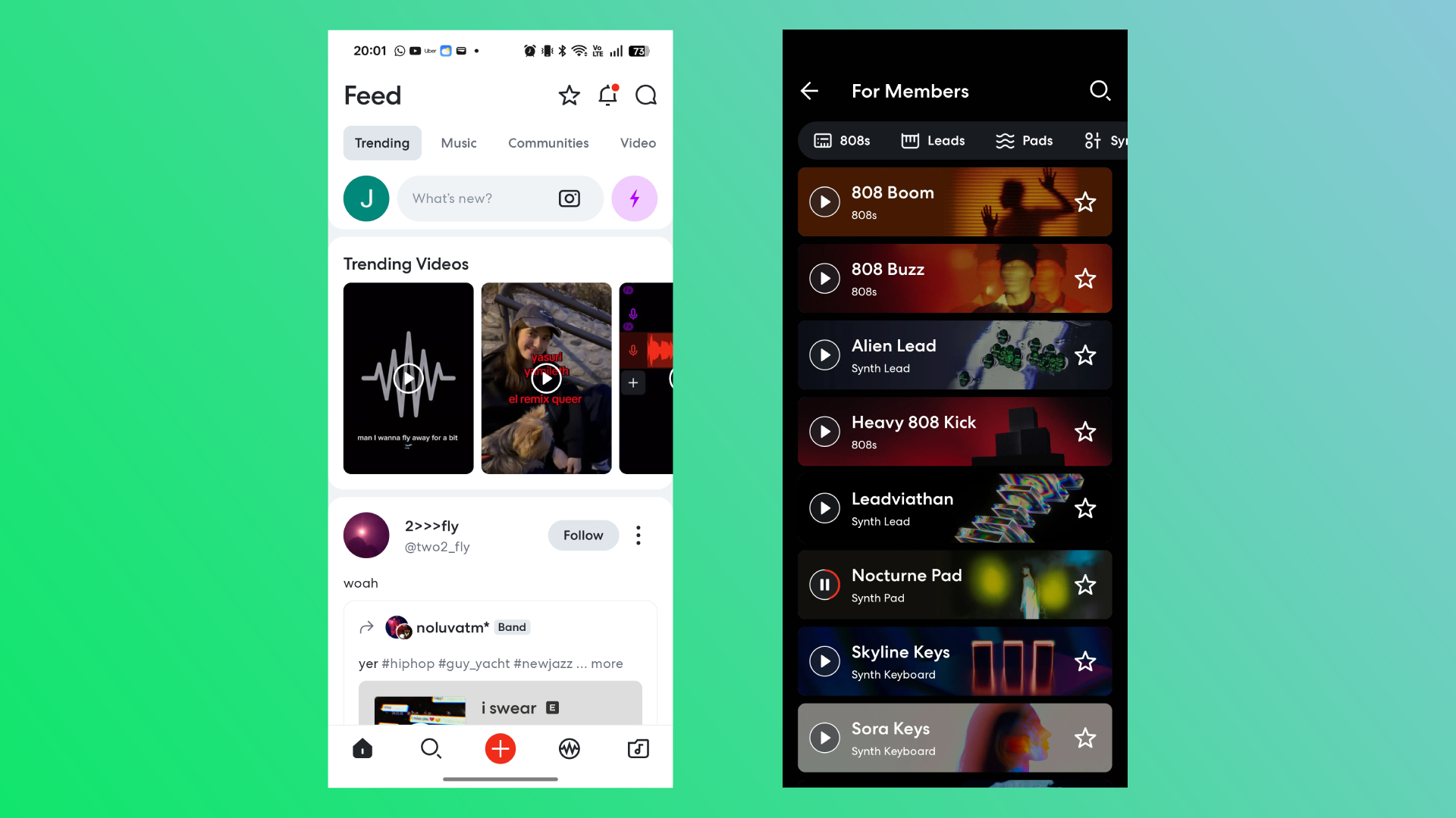 The BandLab Feed and For Members pages