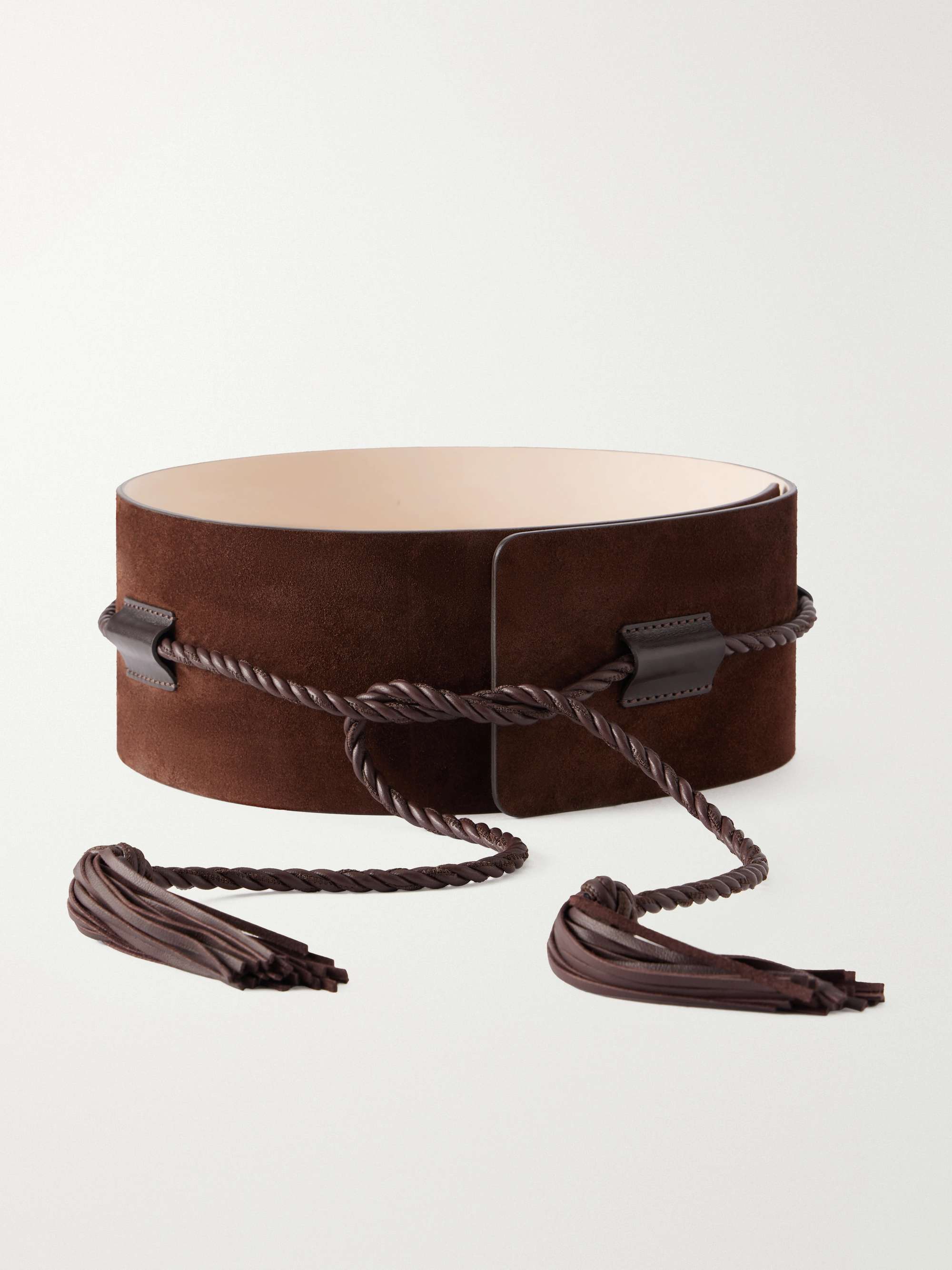 Sedona Tasseled Leather-Trimmed Suede Belt