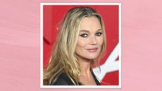 Kate Moss is pictured wearing black eyeliner and with her hair in waves whilst attending the Fashion Awards 2023 presented by Pandora at the Royal Albert Hall on December 04, 2023 in London, England/ in a pink template