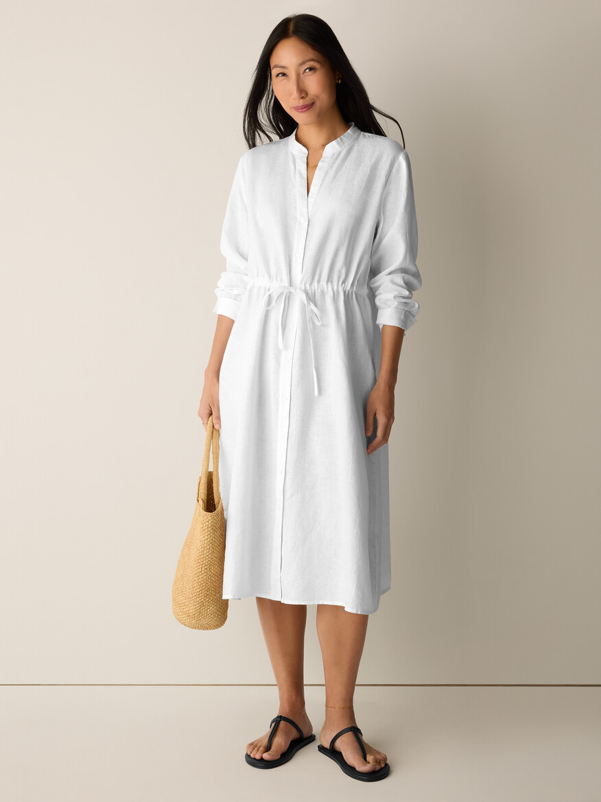 EF, Organic Linen Band Collar Shirtdress
