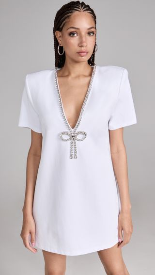 Crystal Bow V Neck T-Shirt Dress