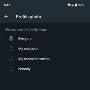 WhatsApp profile photo privacy settings