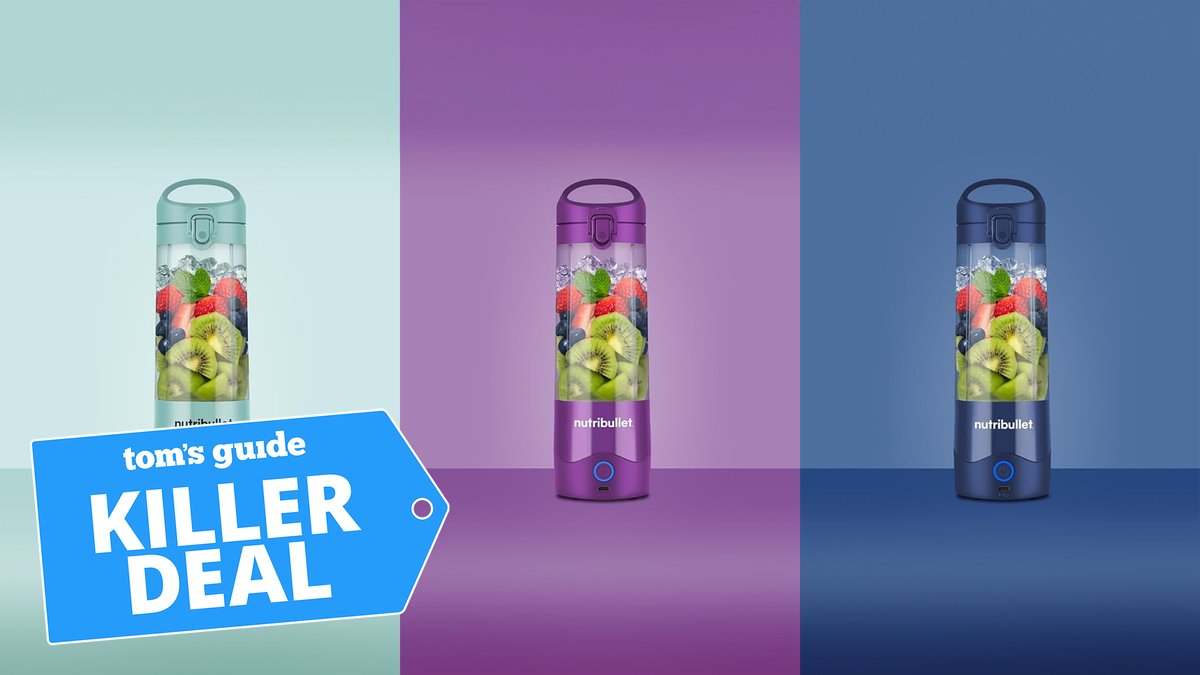 NutriBullet portable blenders with colourful backgrounds and Tom&#039;s Guide Killer Deal logo on bottom left corner