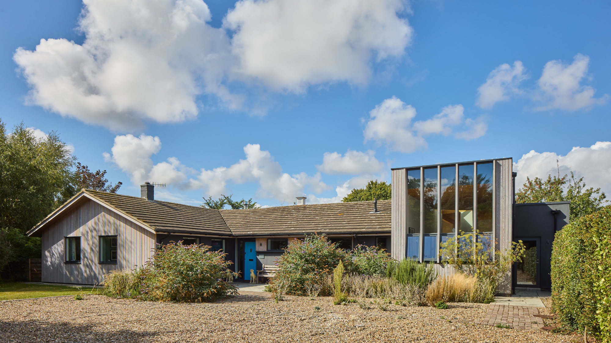 Exterior of extended bungalow with glazing