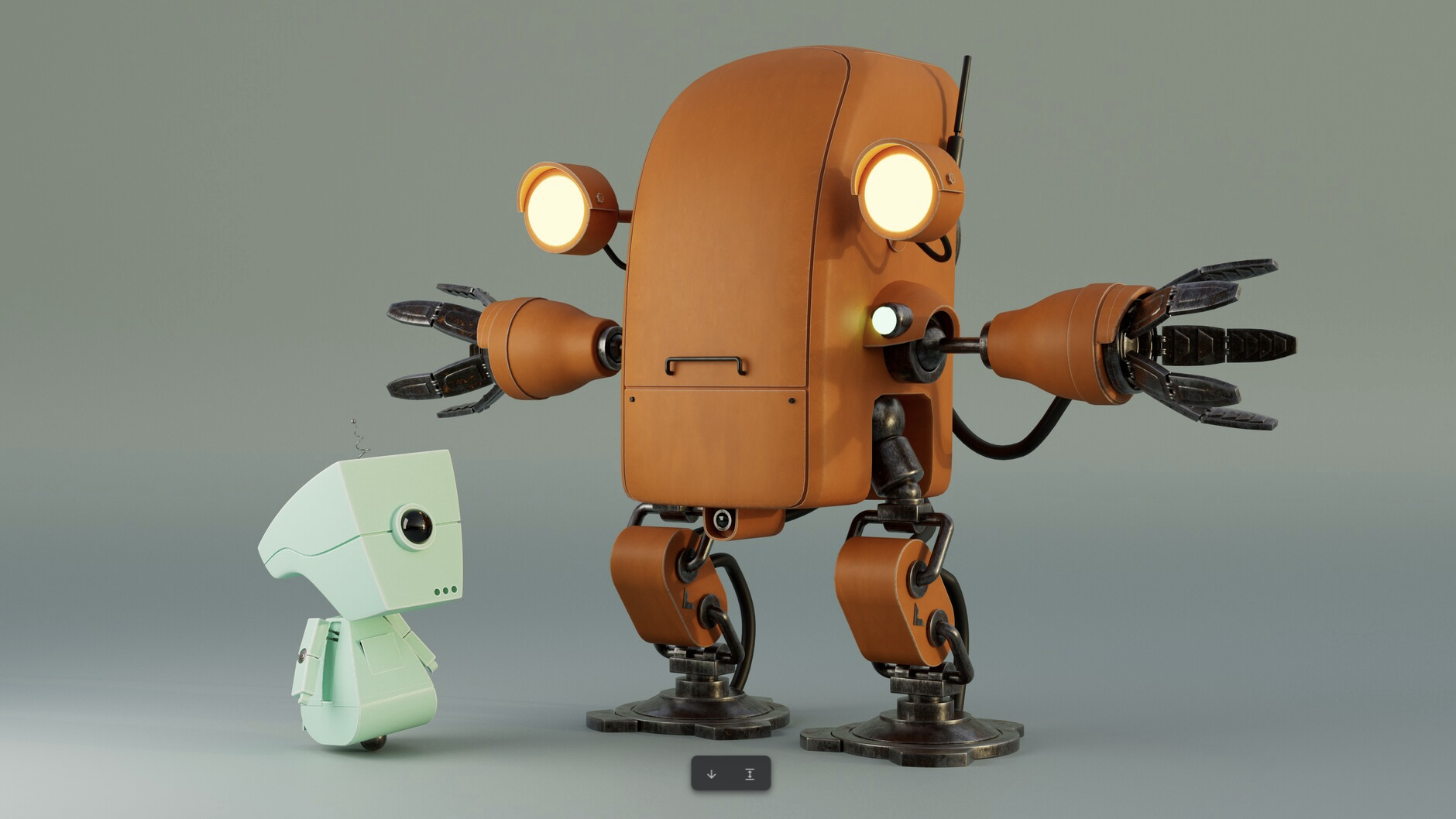 Give your models standout surfaces; a large orange robot next to a small white robot