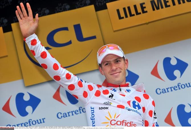 Cyril Lemoine (Cofidis) wears the polka dot jersey