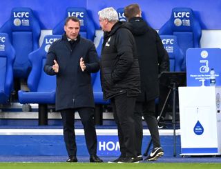 Brendan Rodgers, left, and Steve Bruce in conversation during Friday night's game