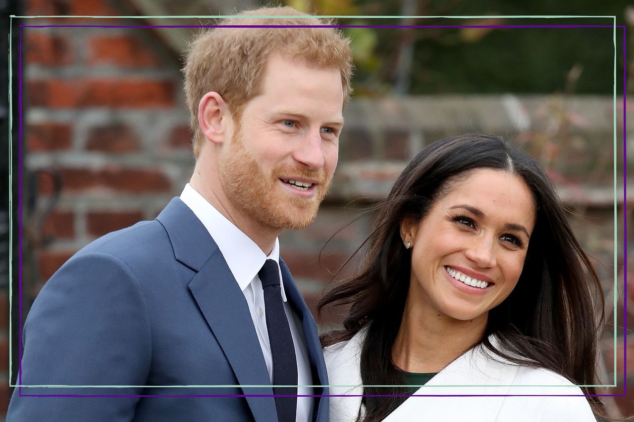 Prince Harry and actress Meghan Markle during an official photocall to announce their engagement at The Sunken Gardens at Kensington Palace on November 27, 2017 in London, England.