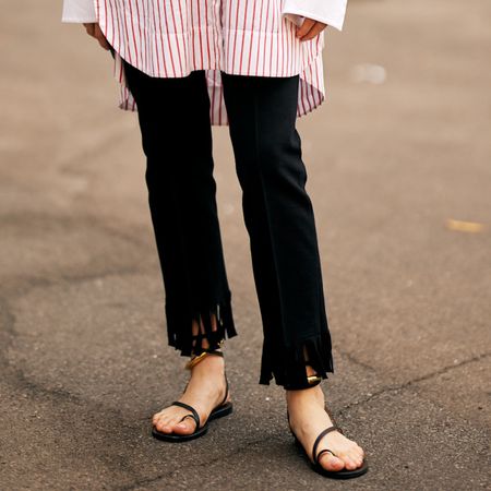 fashion week attendee wearing sandals 
