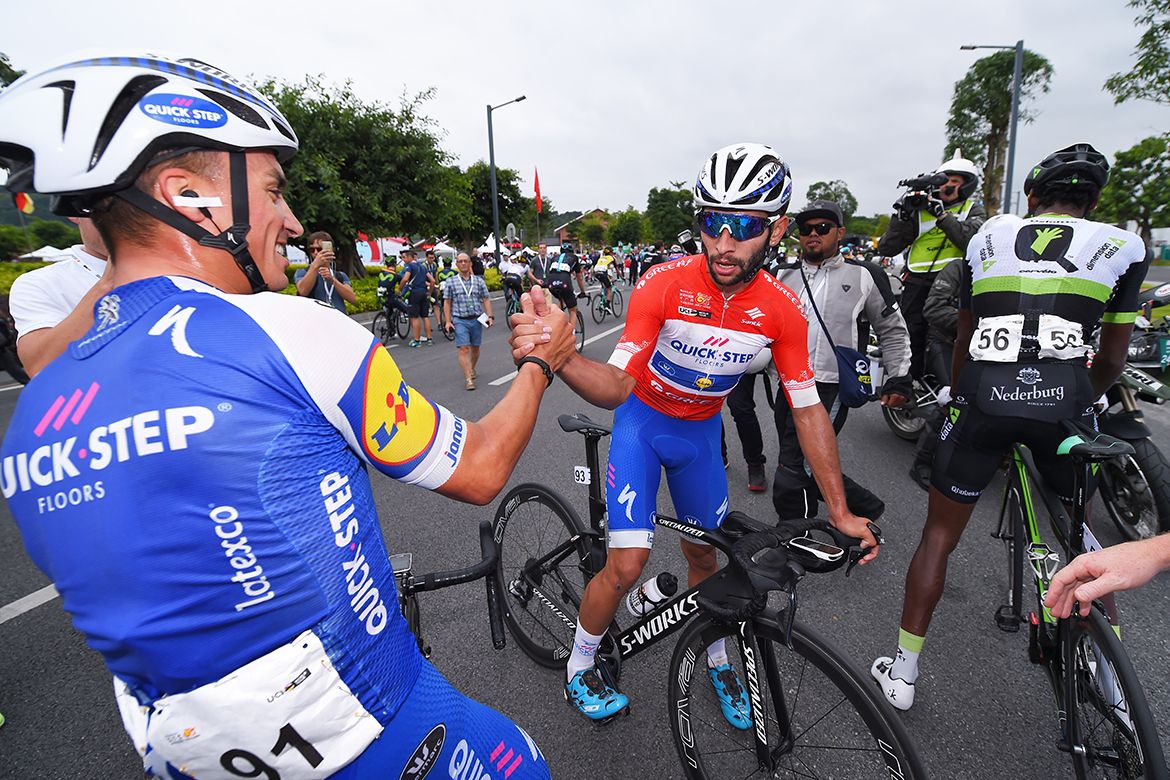 Julian Alaphilippe and stage winner Fernando Gaviria