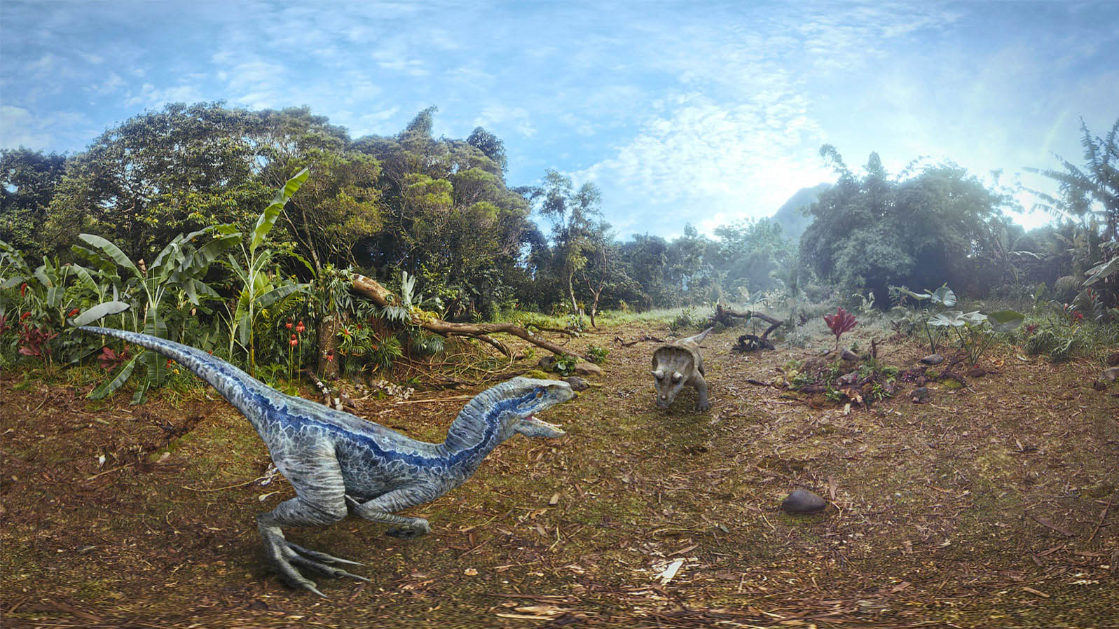 A shot from the Jurassic World game showing a Velociraptor