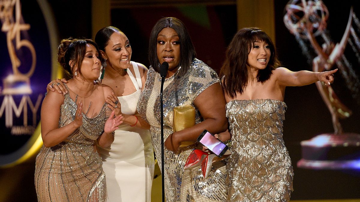 (L-R) Adrienne Bailon, Tamera Mowry, Loni Love and Jeannie Mai, winners of Outstanding Entertainment Talk Show Host for &#039;The Real&#039;