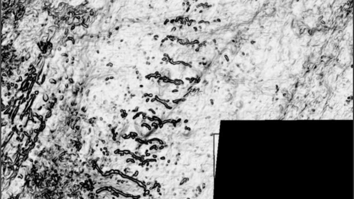 Image based on data from beneath the North Sea showing landforms left by the advance and retreat of an ice sheet during the last ice age.