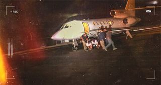 A still from Cocaine Air: Smugglers at 30,000 Ft. showing pilots and passengers of a business airplane being arrested on the tarmac