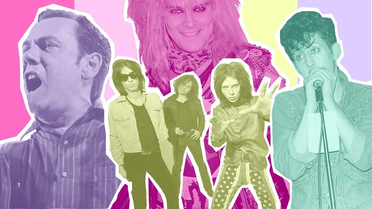 A colour montage of 80s bands