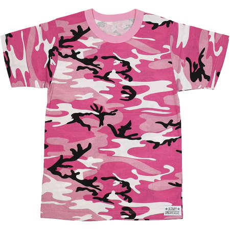 Pink Camouflage Short Sleeve T-Shirt With Army Universe Pin - Size Medium (37"-41")