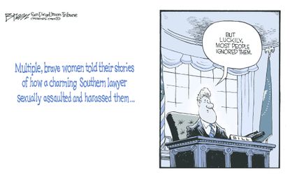 Political cartoon U.S. Roy Moore sexual harassment abuse Bill Clinton