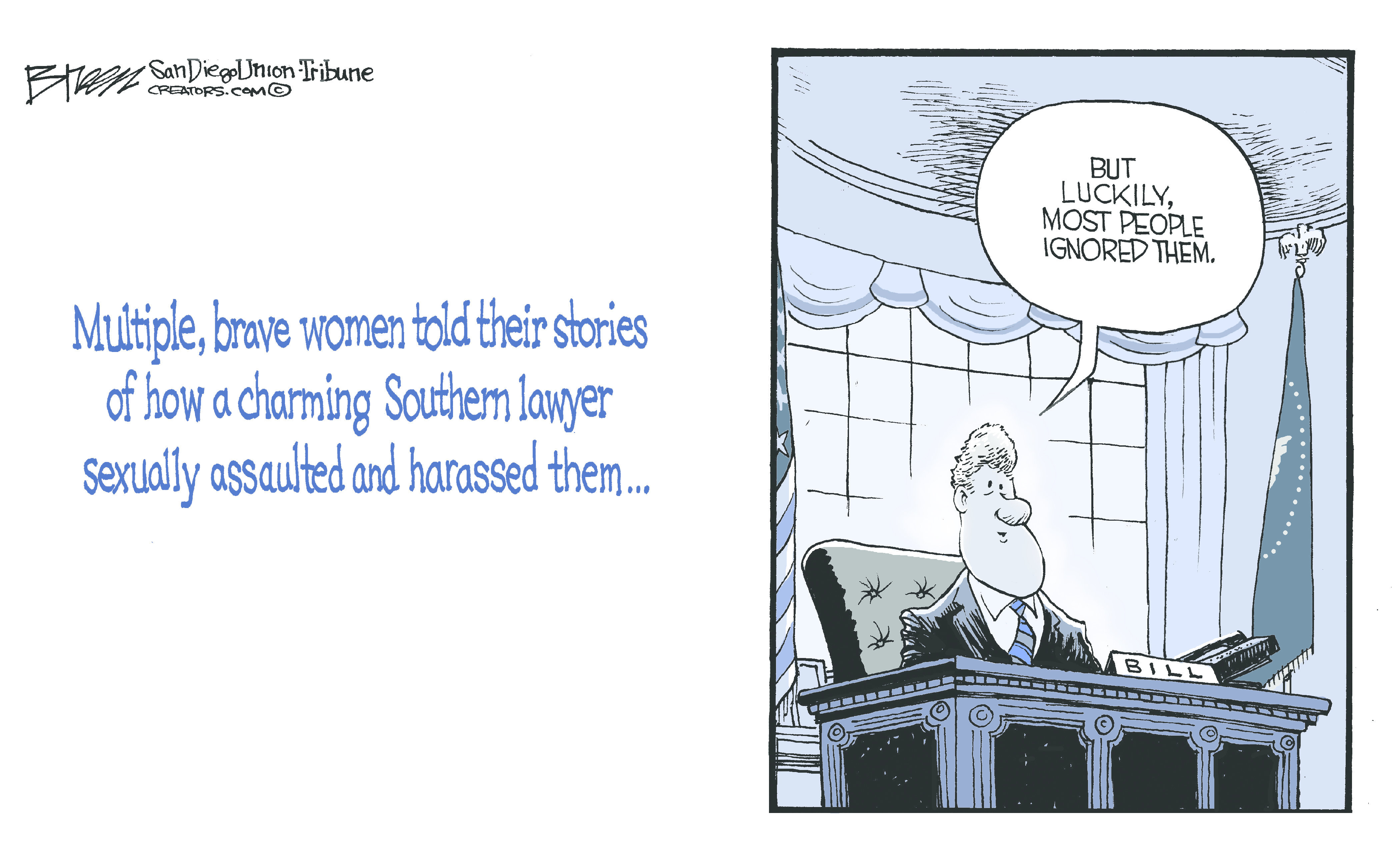Political cartoon U.S. Roy Moore sexual harassment abuse Bill Clinton