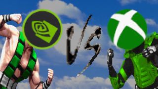 NVIDIA facing off against Xbox in the style of a Mortal Kombat versus screen