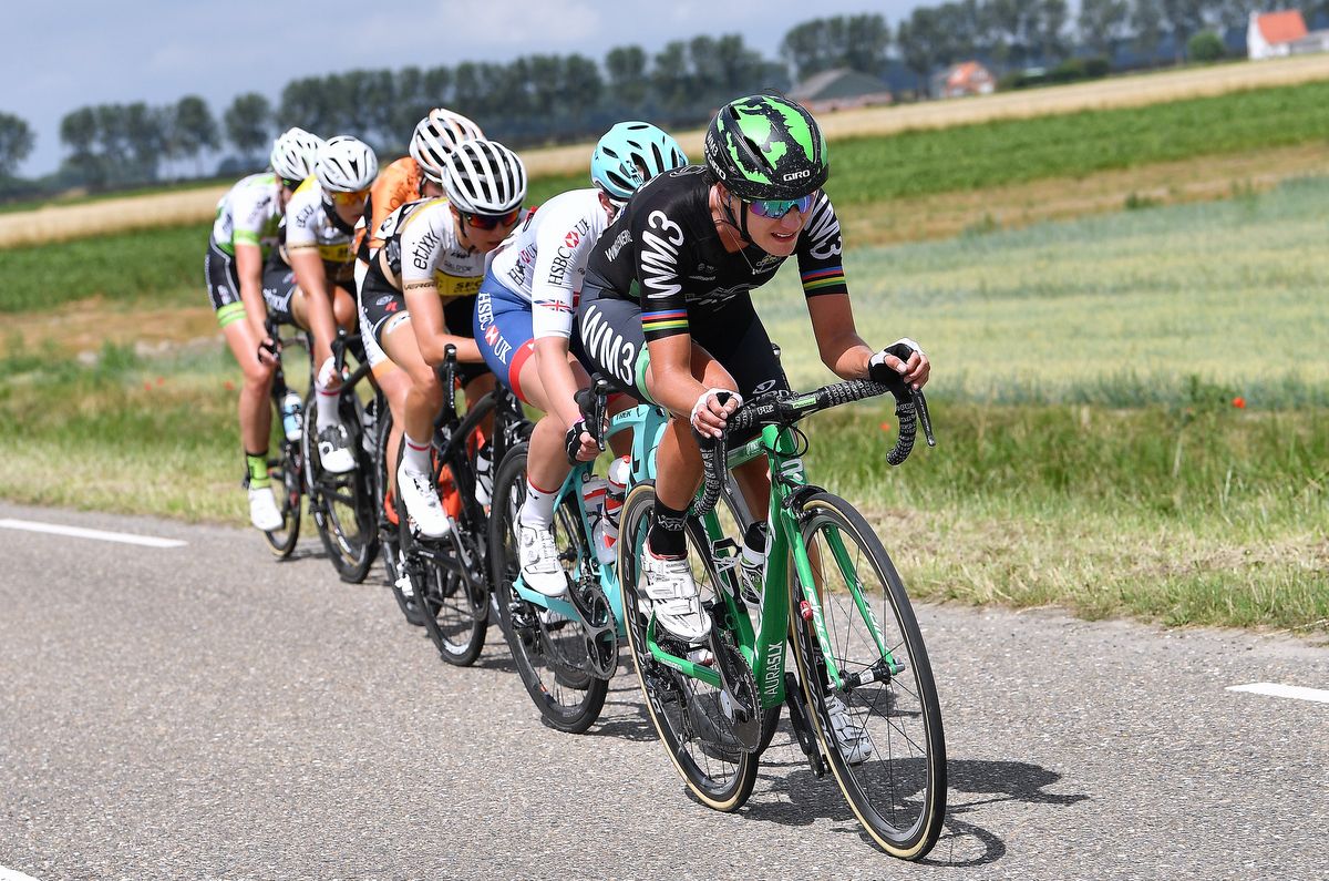 Marianne Vos (WM3 Pro Cycling) driving the break