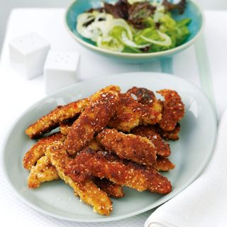 Crunchy Sesame Chicken with Summer Leaves and Fennel