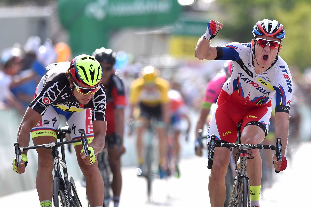 Alexander Kristoff (Katusha) wins over Peter Sagan