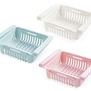 Pink, blue and white storage baskets
