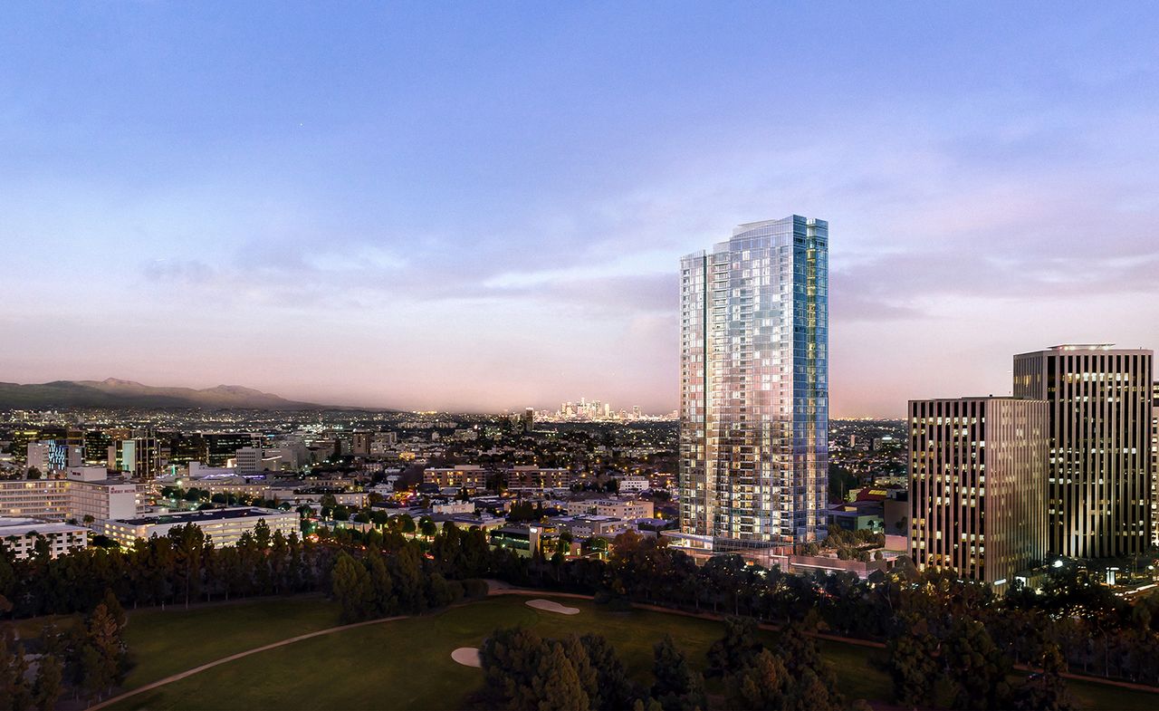 Ten Thousand residential tower and the Los Angeles skyline