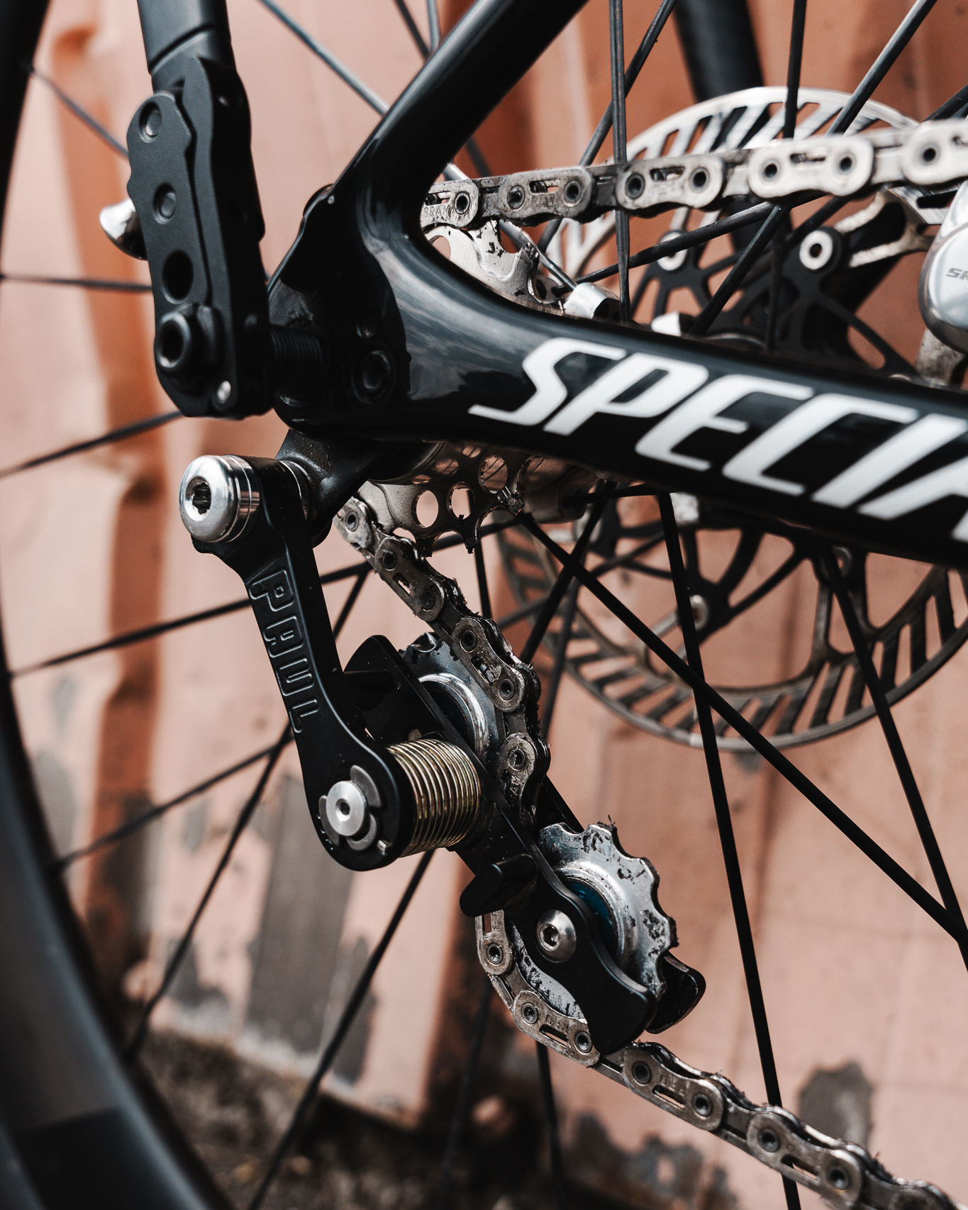 A Pauls Components single speed conversion kit fitted to Jack Thompson's custom Project 1903 OUTRIDE Specialized Roubaix SL8