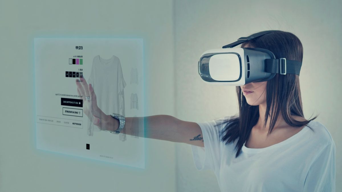 Woman shopping via VR headset