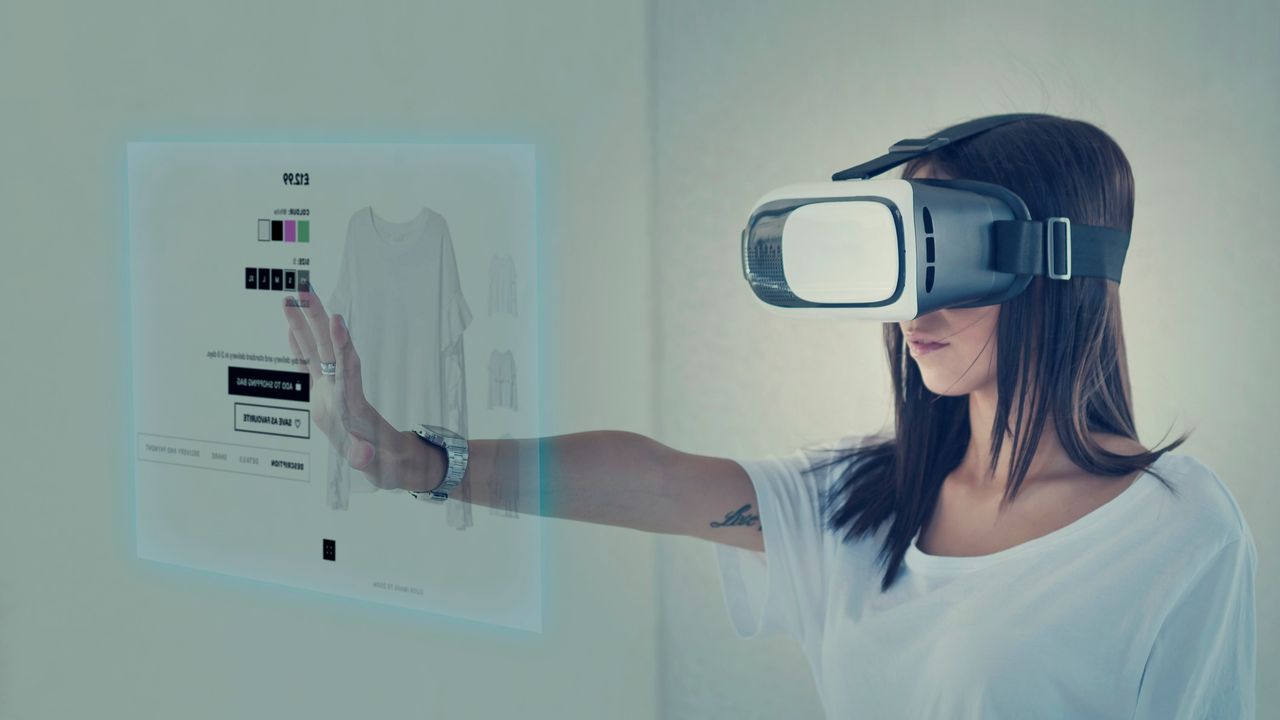 Woman shopping via VR headset