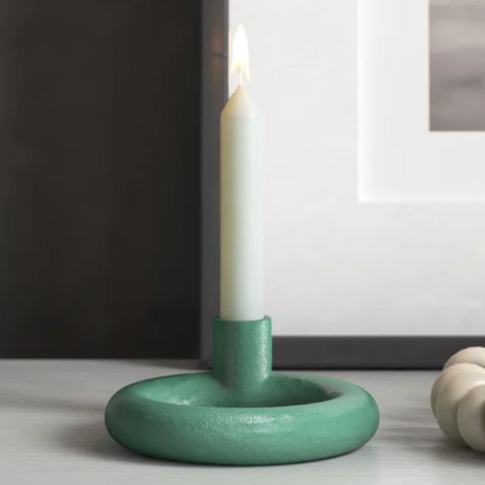 Green curvy taper candle holder