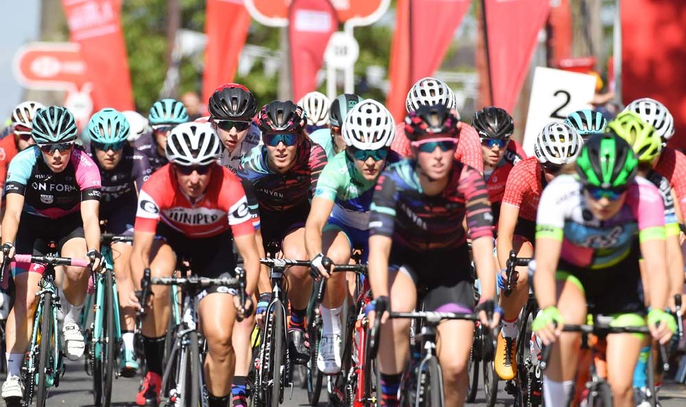 The women's peloton roll out at the British national championships