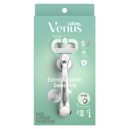 Venus Deluxe Smooth Sensitive Razor for Women, 5 Blades, Manual Razor, Handle + 2 Razor Blade Refills, Silver