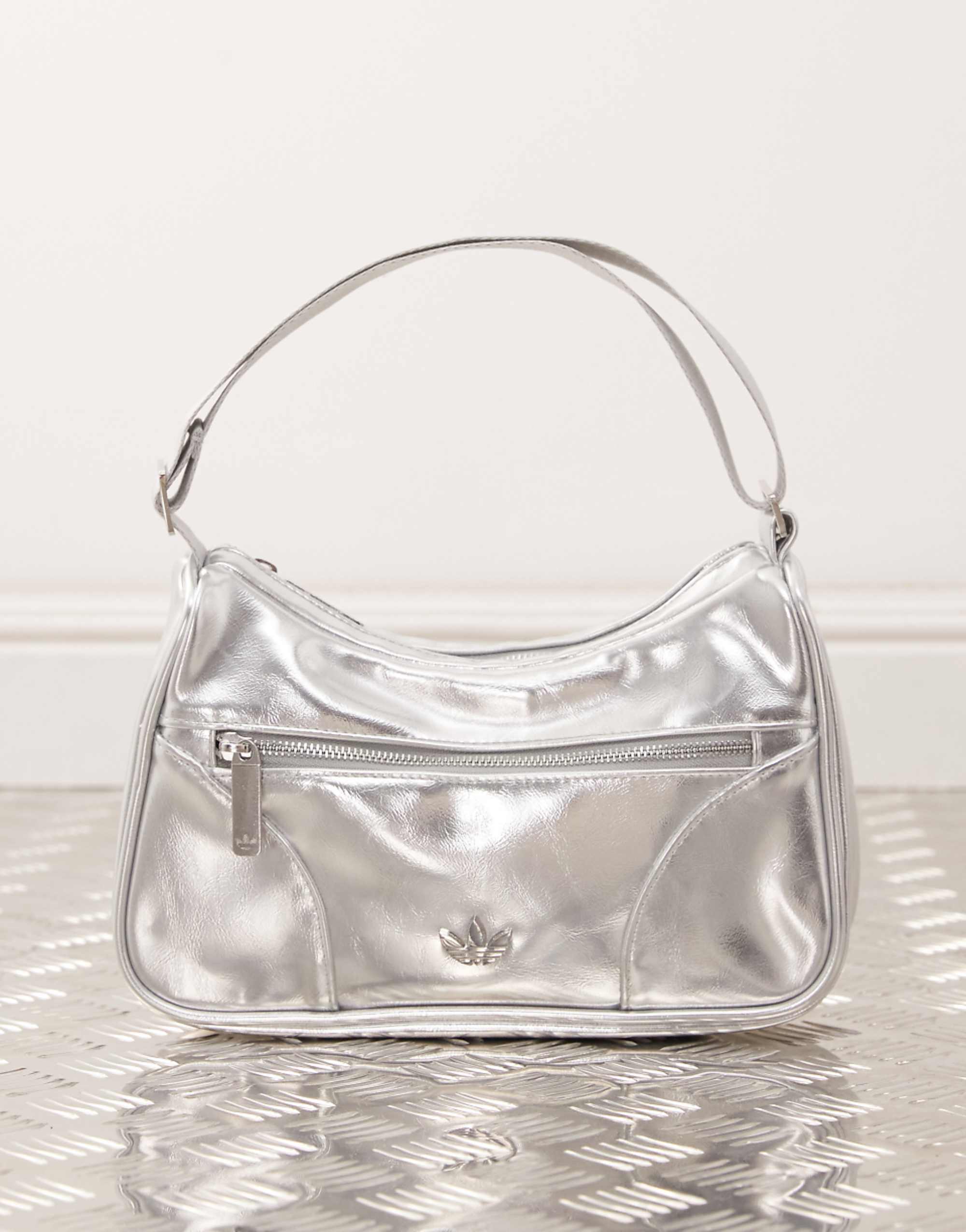 Adidas Originals Faux Leather Shoulder Bag in Silver