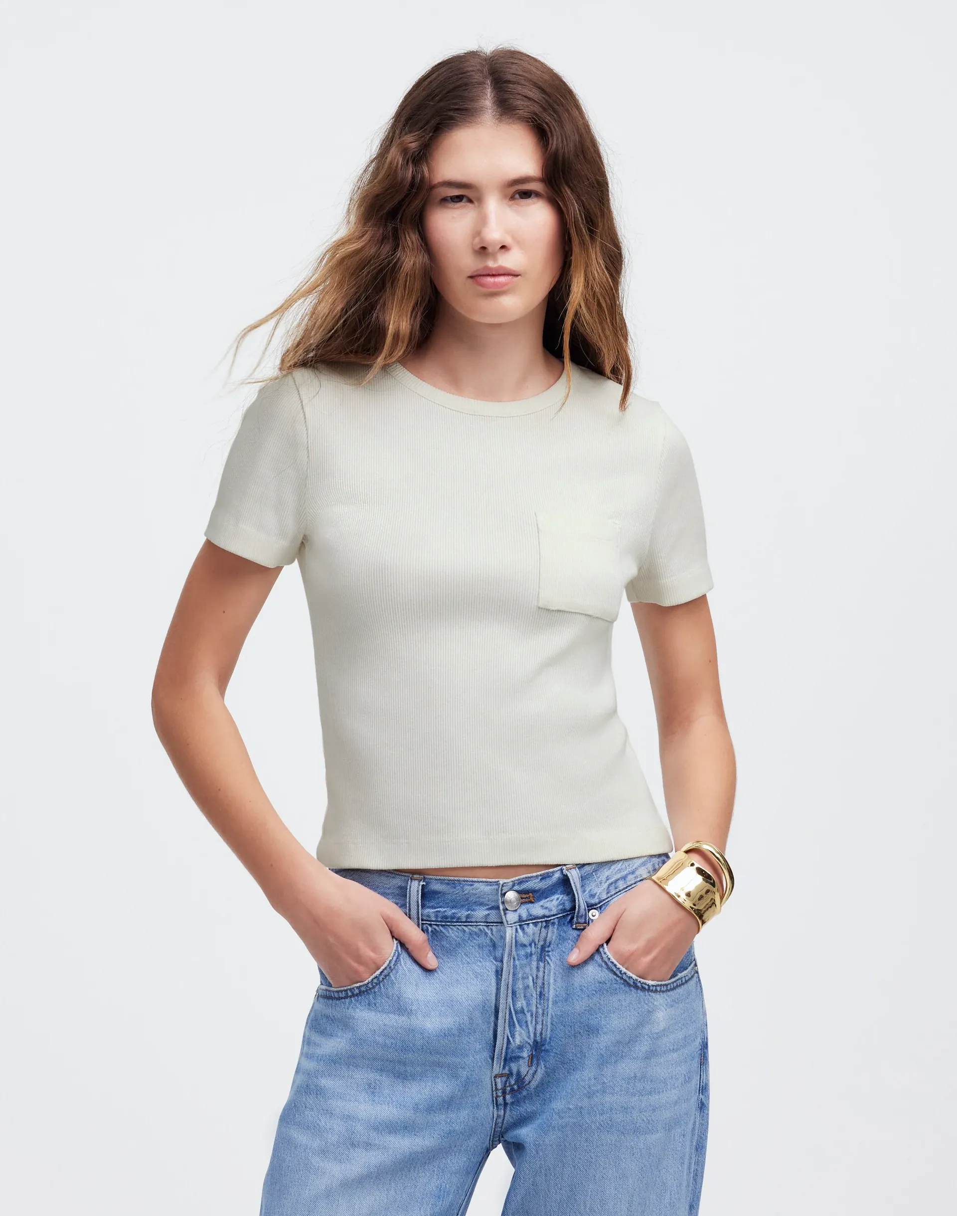 Garment-Dyed Ribbed Crewneck Pocket Tee