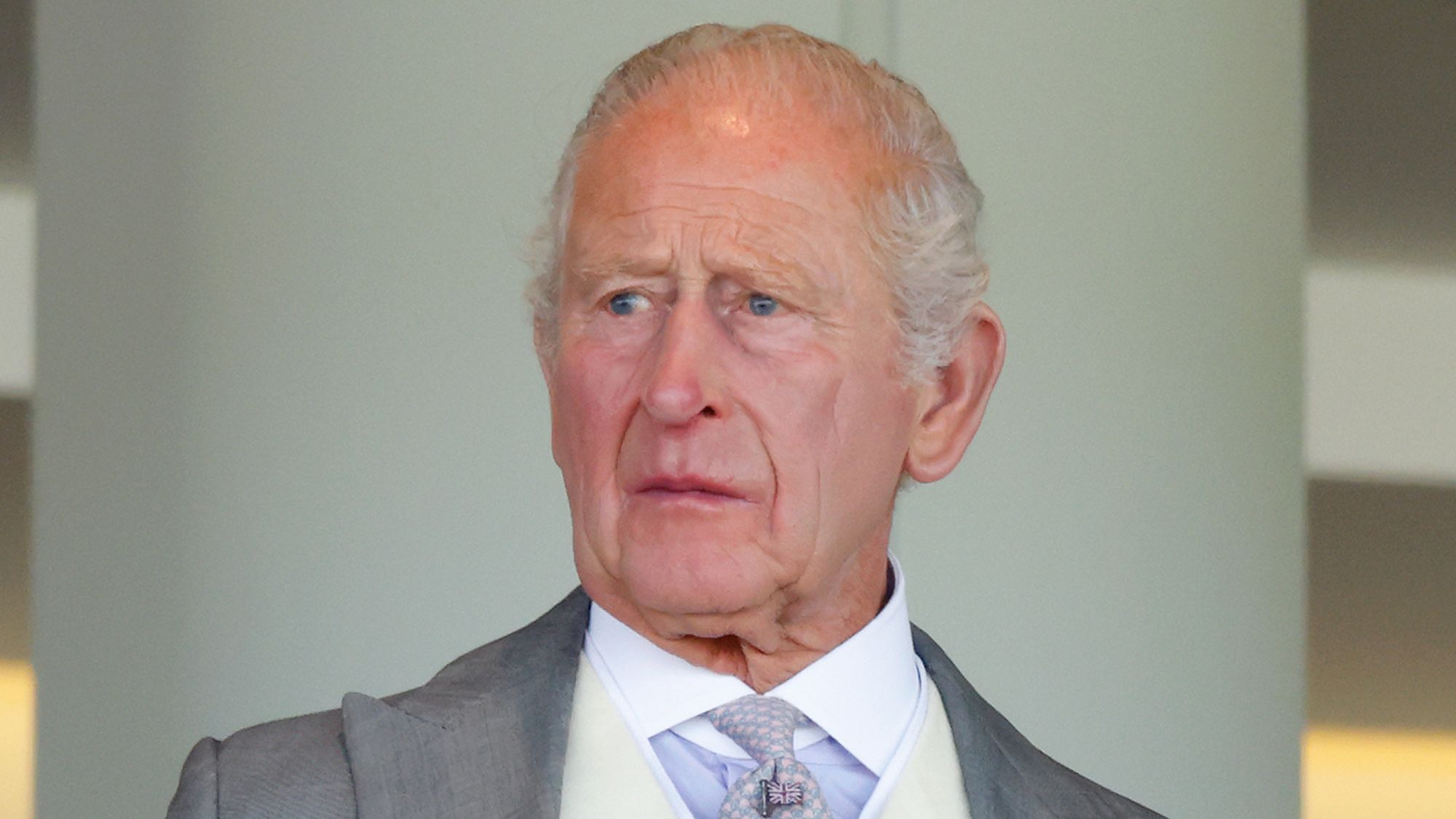 King Charles III watches the racing from the Royal Box as he attends day one of Royal Ascot 2026