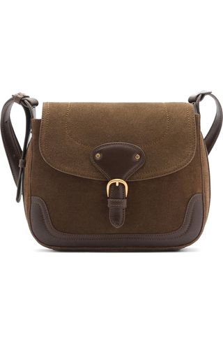 Buckle Strap Suede & Leather Shoulder Bag