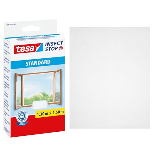 Tesa Insect Stop Hook & Loop Standard for Windows - Self Adhesive Window Fly Screen - Cut to Desired Size - in White, 130 Cm X 150 Cm