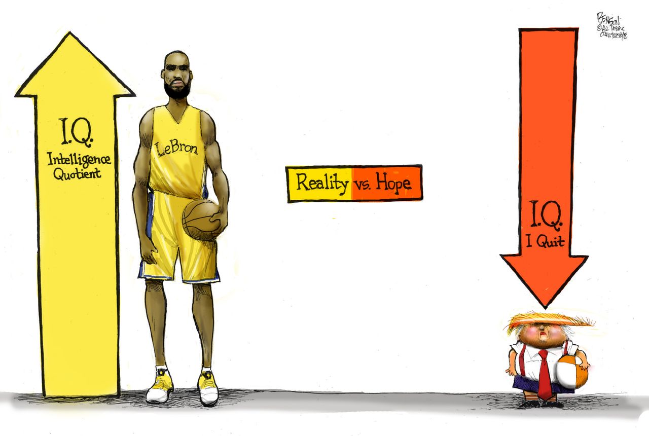 Political cartoon U.S. Lebron James Trump IQ reality vs hope