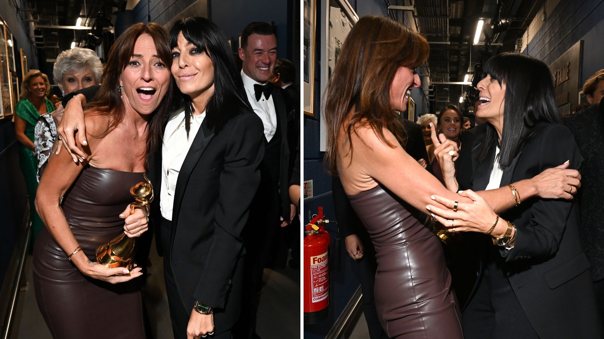 Two images of Davina McCall and Claudia Winkleman together at the 2024 NTAs