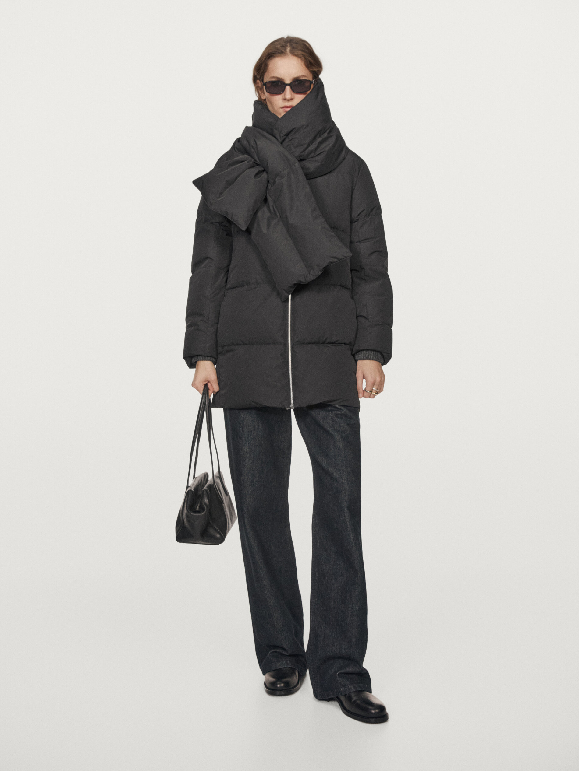 Water-Repellent Puffer Jacket With Scarf Detail
