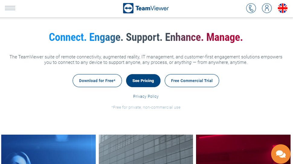 Website screenshot of TeamViewer