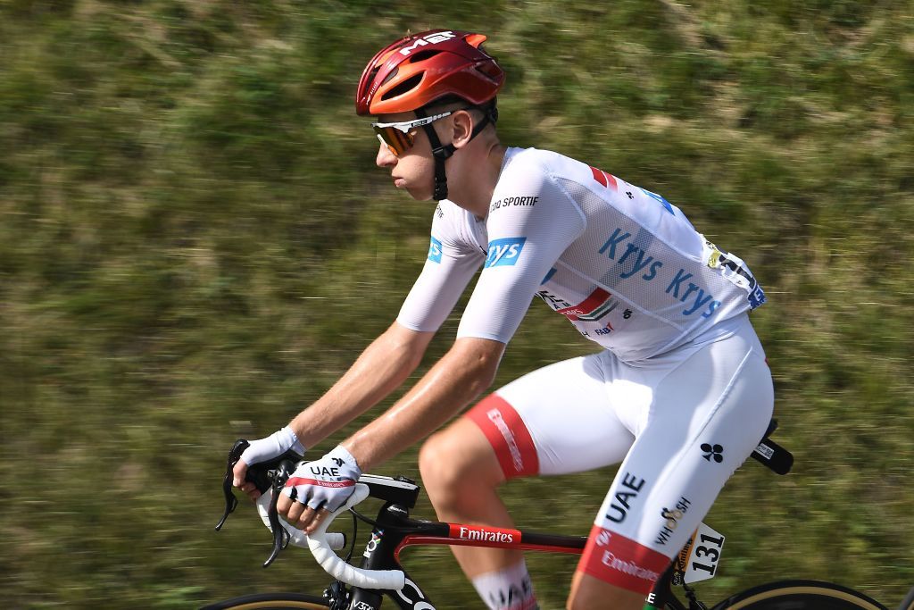 Team UAE Emirates rider Slovenias Tadej Pogacar wearing the best youngs white jersey rides during the 16th stage of the 107th edition of the Tour de France cycling race 164 km between La Tour du Pin and VillarddeLans on September 15 2020 Photo by AnneChristine POUJOULAT AFP Photo by ANNECHRISTINE POUJOULATAFP via Getty Images