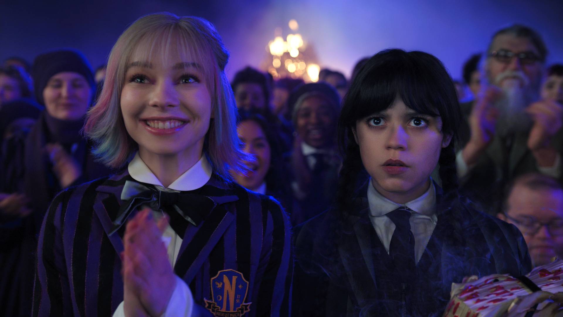 Wednesday (Jenna Ortega) and Enid (Emma Myers) in Wednesday season 2 part 1