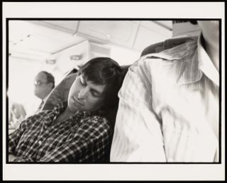 Make Something Wonderful: Steve Jobs in his own words. Steve asleep on airplane (photo by Jean Pigozzi). Caption in book reads: Exhausted after a sales conference in New Orleans, 1984