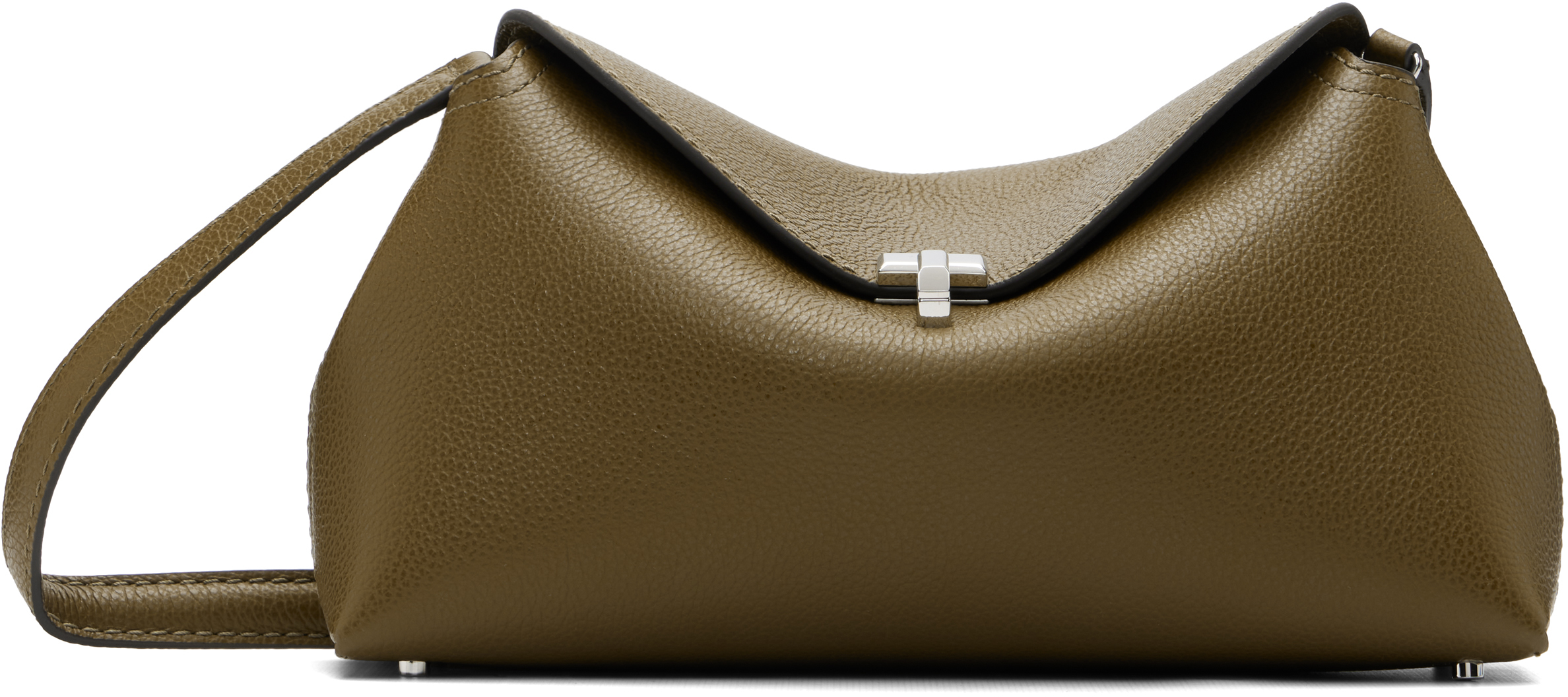 Taupe T-Lock Grained Leather Clutch