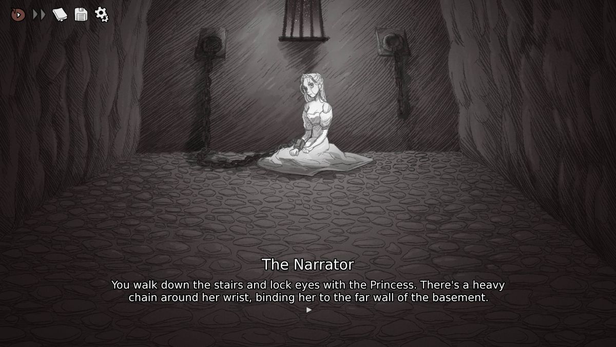 Screenshot of Slay the Princess: The Pristine Cut running on Xbox Series X.