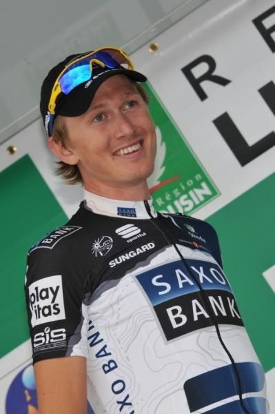Gustav Larsson is all smiles after winning the time trial and taking over the GC lead.